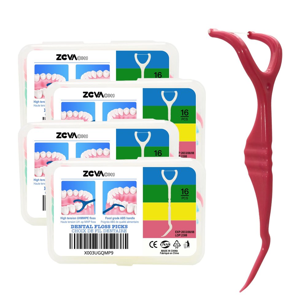 ZCVAcom Molar Floss Stick,More Convenient to Clean The Back Teeth,Floss Sticks,Flosser Picks,Flossers,Suitable for Gifting Elders or Friends ((64 Count,Pack of 4)