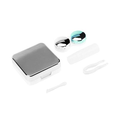 Contact Lens Case Portable Reflective Cover Contact Box with Mirror Tweezers Remover Tool Solution Bottle Cute Travel Kit Box for Daily Outdoor(Silver)