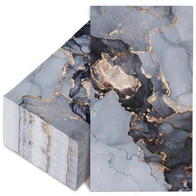 100 Pack Marble Guest Napkins 3 Ply Disposable Graceful Paper Napkin Blue Gold Marbleized Party Napkin Luxury Dinner Hand Napkin for Home Kitchen Bathroom Table Decor, 13 x 15.7 Inch