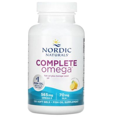 Nordic Naturals Complete Omega-3, 565mg, with Borage Oil and GLA, 120 Softgels, Lemon Flavour, Laboratory Tested, Soy-Free, Gluten-Free, Non-GMO