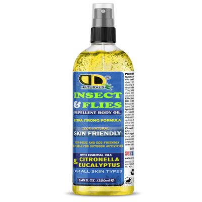 100% Natural Mosquito, Insect & Flies Repplent Body Oil with Citronella & Eucalyptus Essential Oils, for All Body Types (250ML Spray)