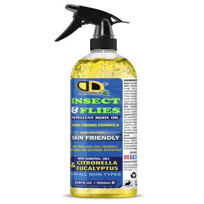 100% Natural Mosquito, Insect & Flies Repplent Body Oil with Citronella & Eucalyptus Essential Oils, for All Body Types (1000ML TRIGER Spray)