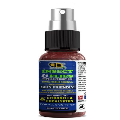 100% Natural Mosquito, Insect & Flies Repplent Body Oil with Citronella & Eucalyptus Essential Oils, for All Body Types (10ML Spray)