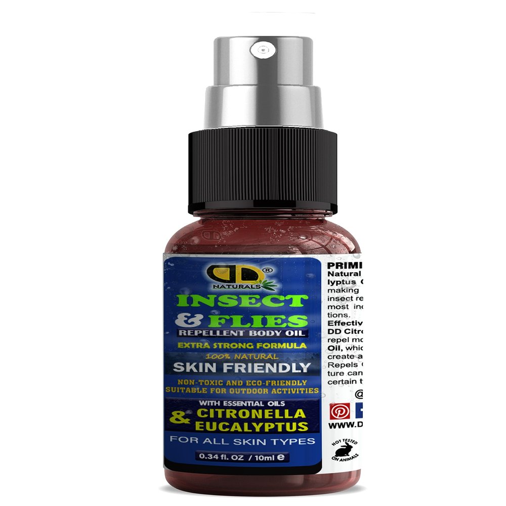 100% Natural Mosquito, Insect & Flies Repplent Body Oil with Citronella & Eucalyptus Essential Oils, for All Body Types (10ML Spray)