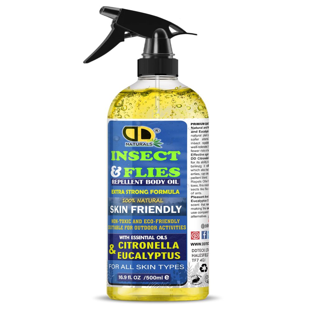 100% Natural Mosquito, Insect & Flies Repplent Body Oil with Citronella & Eucalyptus Essential Oils, for All Body Types (500ML TRIGER Spray)
