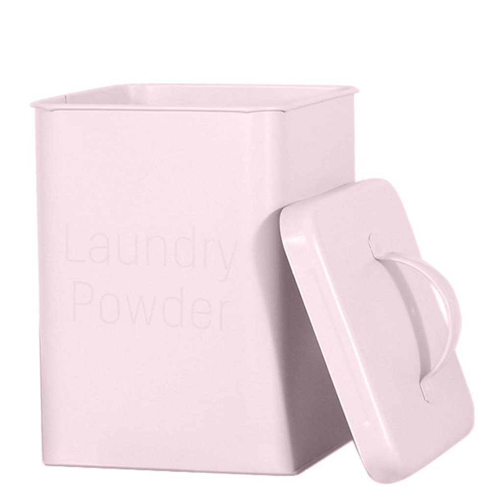 Geakv Metal Laundry Detergent Container, Detergent Dispenser with Dosing Spoon, Rustproof, Arts and Crafts Style, Multi-Purpose Storage Box, Pink