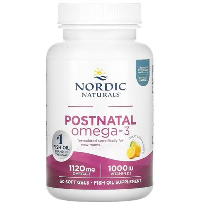 Nordic Naturals, Postnatal Omega-3, 1120mg Omega-3 with EPA, DHA and Vitamin D3, Highly Dosed, Lemon Flavour, 60 Softgels, Soy Free, Gluten Free, Non-GMO