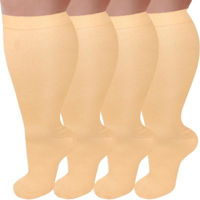 3 Pairs Plus Size Compression Socks for Women and Men Wide Calf 20-30mmhg Extra Large Knee High Support for Circulation, 02-4 Nude, 4X-Large