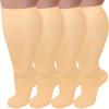 3 Pairs Plus Size Compression Socks for Women and Men Wide Calf 20-30mmhg Extra Large Knee High Support for Circulation, 02-4 Nude, 4X-Large view 1