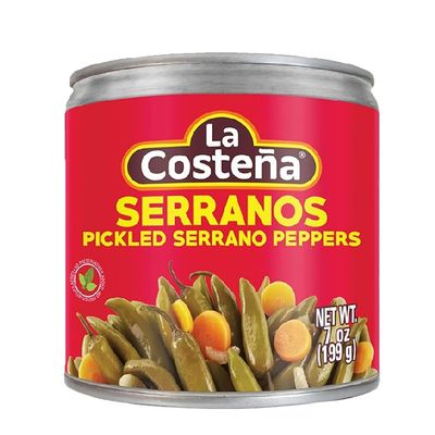 La Costena Serrano Whole Chillies 199g (Pack 10) / Mexican Serrano Hot Spicy Chilli Peppers, Canned Chillies Bulk