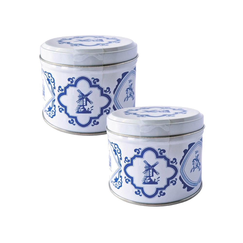 Traditional Caramel Stroopwafels in Delft Blue Tin - 2 Pack - Authentic Dutch Waffle Cookies