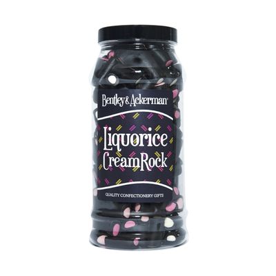 Liquorice Cream Rock Sweets - (620g) Original Retro Liquorice Cream Rock Sweets Gift Jar By Bentley & Ackerman's Sweet Shop.