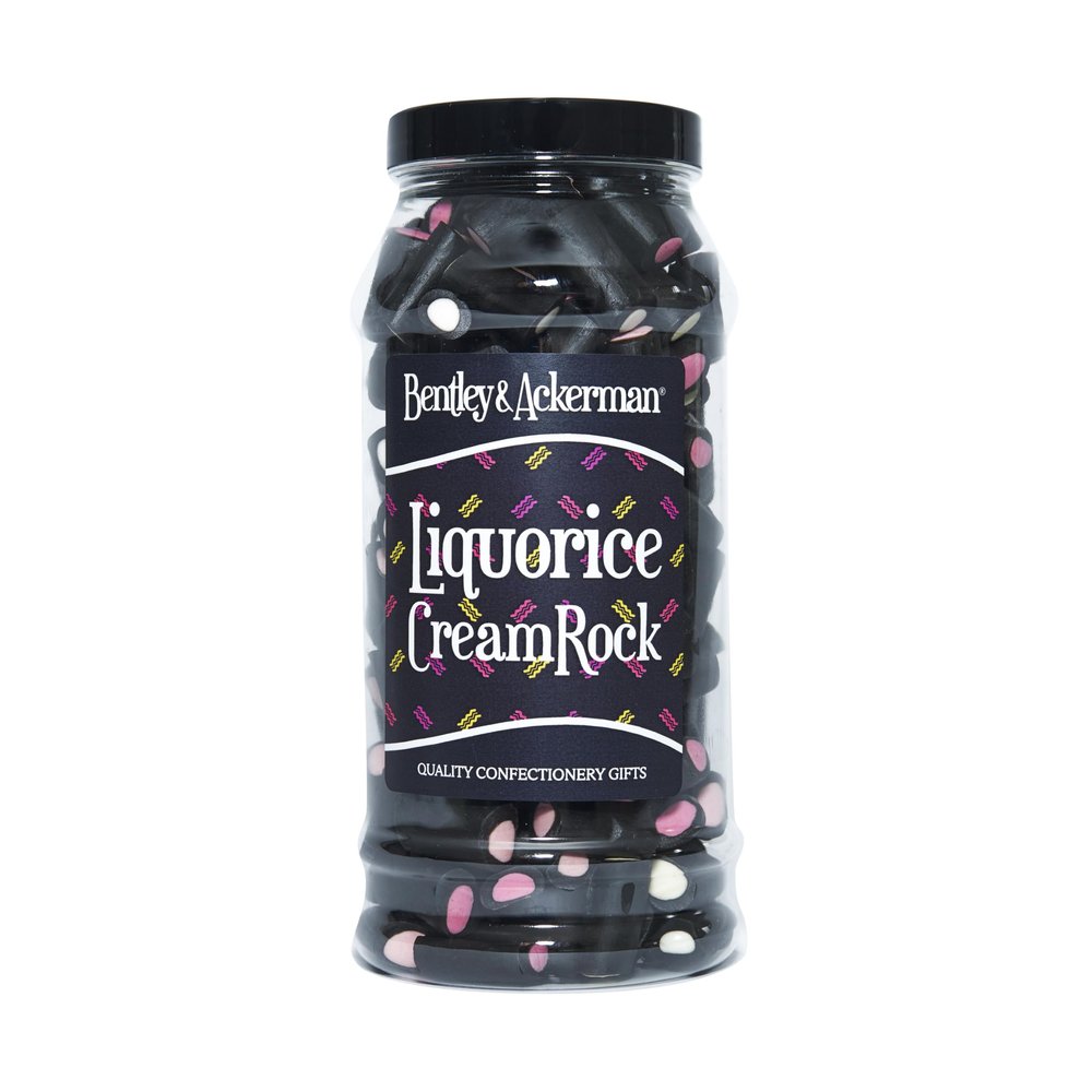 Liquorice Cream Rock Sweets - (620g) Original Retro Liquorice Cream Rock Sweets Gift Jar By Bentley & Ackerman's Sweet Shop.