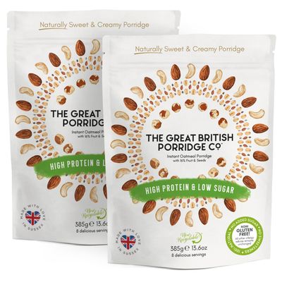 High Protein & Low Sugar Gluten-Free Instant Oatmeal Porridge from The Great British Porridge Co - Naturally Sweet & Creamy Porridge Oats - 2 x 385g Pouch - 100% Natural, Plant Based, High Fibre