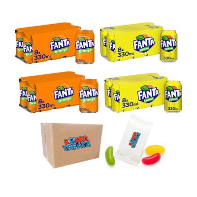 Fanta Orange Fanta Lemon Combo 330ml x 16 Each, Fanta Variety Mix Pack Citrus Flavors, Boxed Treatz