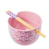 WIAONE Silver Buffalo Sanrio My Melody and Kuromi Pastel Floral Pattern Ceramic Ramen Bowl with Chopsticks, 20 Ounces, Purple/Multi view 1