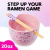 WIAONE Silver Buffalo Sanrio My Melody and Kuromi Pastel Floral Pattern Ceramic Ramen Bowl with Chopsticks, 20 Ounces, Purple/Multi view 2