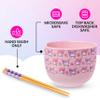 WIAONE Silver Buffalo Sanrio My Melody and Kuromi Pastel Floral Pattern Ceramic Ramen Bowl with Chopsticks, 20 Ounces, Purple/Multi view 4
