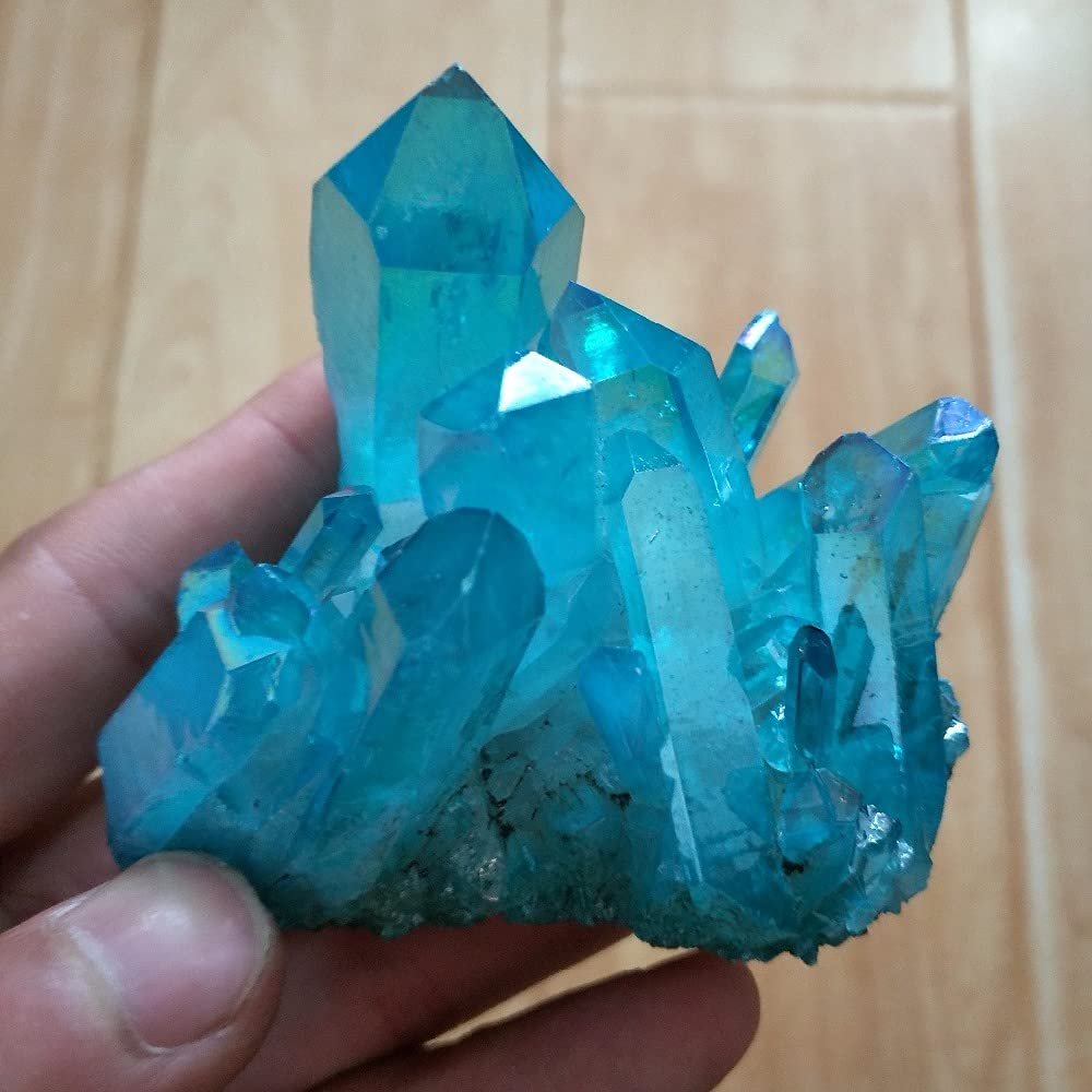 SHERAF 120-140g Sky Blue Aura Crystal Cluster Angel Wand Points Natural Raw Clear Quartz Rough Healing Topaz Seed Prism