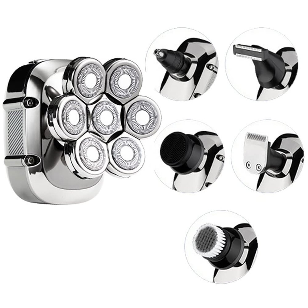 JQUAL Electric Razor for Men's, Men's 7D Electric Shaver Beard Trimmer for Bald LED Display Wet & Dry Waterproof Shaver Multifunctional Razor 6 In1 Grooming Kit