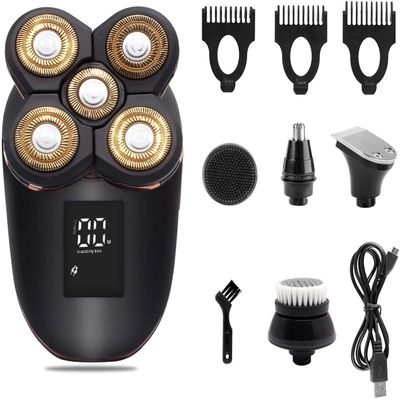 Electric Razor for Men's, Multifunctional Electric Shaver Grooming Kit for Men 5 in 1 Waterproof Electric Razor Bald Head Shaver 4D Floating Hair Clipper