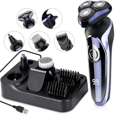 Electric Razor for Men's, 5 in 1 Electric Razor for Men Hair Clipper Rotary Shaver Beard Trimmer Waterproof USB Fast Charging Cordless Nose Hair Trimmer