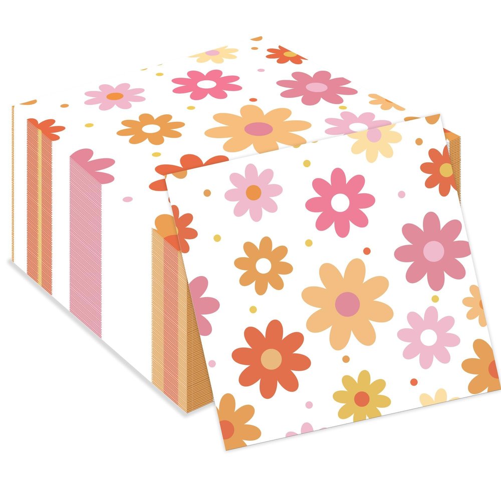 120 PCS Daisy Paper Napkins Groovy Daisy Boho Dinner Napkins Disposable Daisy Flower Decorative Party Napkin for Baby Shower Birthday Wedding Seasonal Holiday Party Supplies