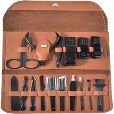 16Pieces Nail Clippers Nail Scissors Fold Bag-Beauty Manicure Nail File Tool (Color : W, Size : 14.3 * 11.1cm)