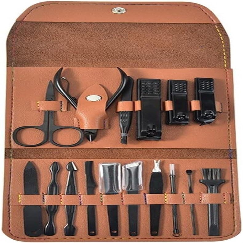 16Pieces Nail Clippers Nail Scissors Fold Bag-Beauty Manicure Nail File Tool (Color : W, Size : 14.3 * 11.1cm)