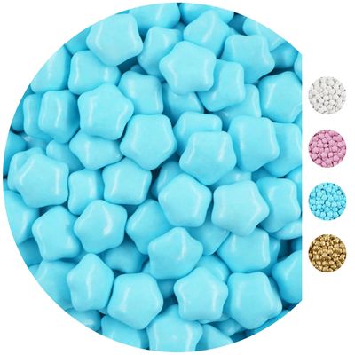 EinsSein 0,5kg Chocolate Stars sweets light blue glossy chocolate dragees - favours for christmas baptism christening baby shower wedding - alternative for sugared almonds and chocolate hearts -
