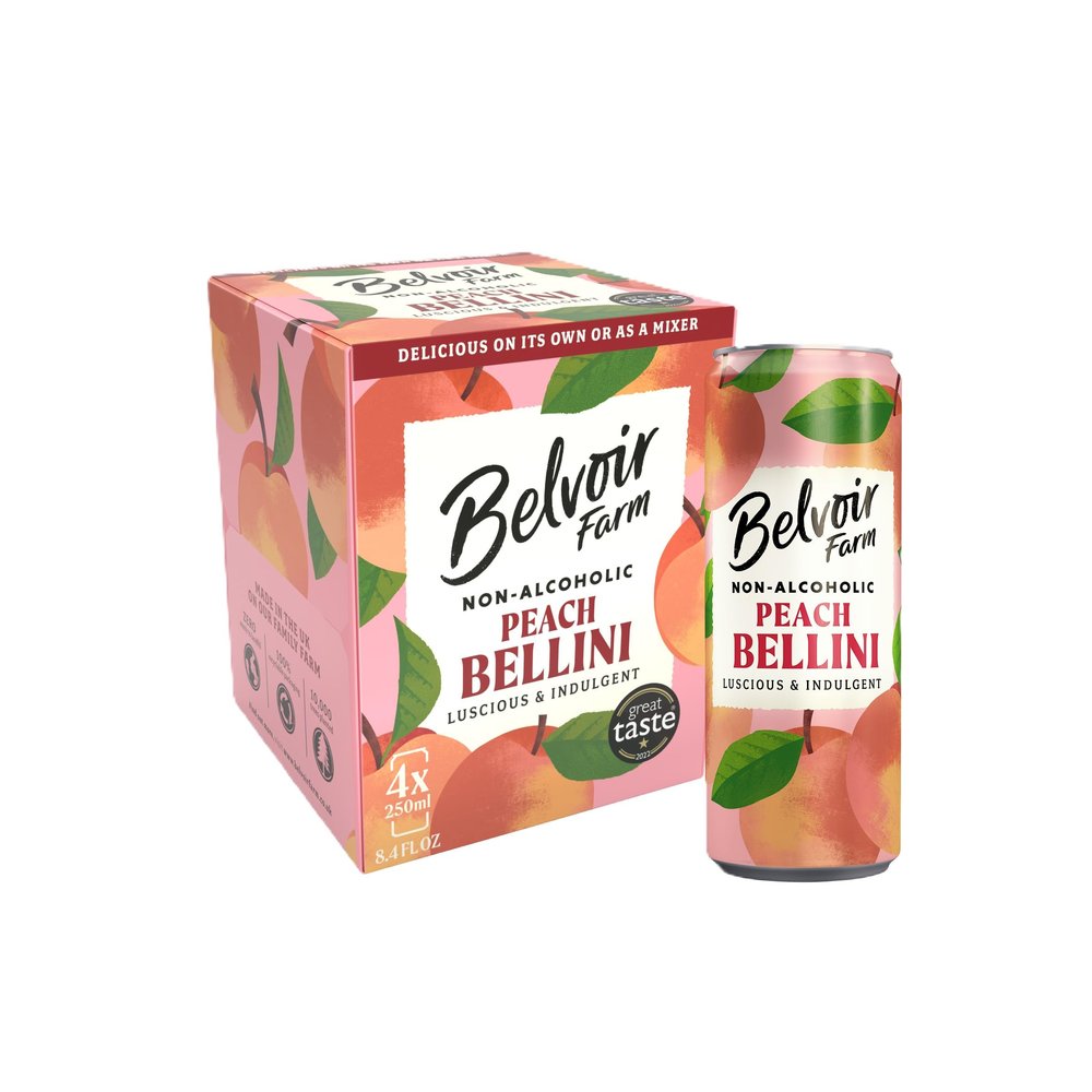 Belvoir Farm - Non-Alcoholic Peach Bellini, Luscious and Indulgent, 100% Natural Peach & Grapes, Crafted with Nature, Gluten Free, Suitable for Vegetarians & Vegans 24x250ml