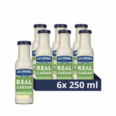 Hellmann's Real Caesar Salad Dressing & Dip vegetarian condiment free from artificial colours and flavours for salads, sandwiches, burgers and dips 6x 250 ml