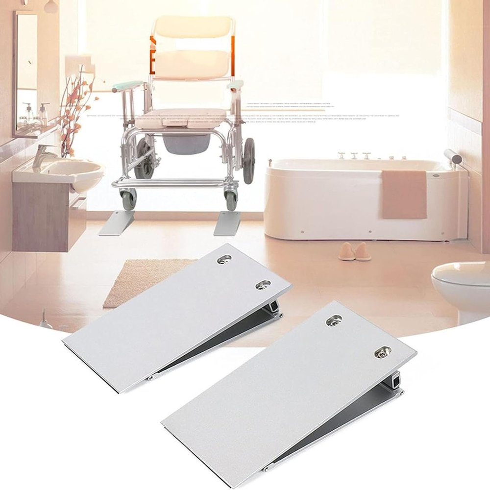 CEEBUS Portable Wheelchair Ramps, Adjustable Height 4-5cm Aluminum Alloy Threshold Ramp, for Bicycles, Steps, Bathroom,StairsThreshold Ramp, A Pair