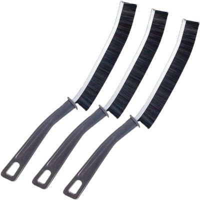 3Pcs Crevice Cleaning Brush, Hard Bristle Crevice Cleaning Brush Long Handle Narrow Groove Gap Cleaning Tool for Tight Space - Window Door Track Cleaner Brush for Bathroom Kitchen (3Pcs,Black)