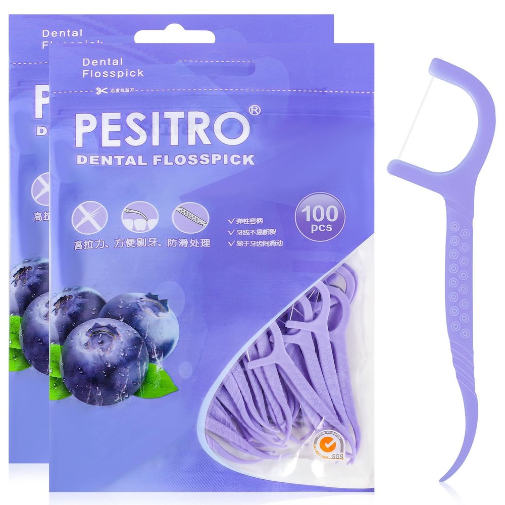 200 Pcs Dental Floss, Floss Sticks Dental 2 in 1 Toothpick Disposable Floss Picks for Interdental Cleaning (Purple)
