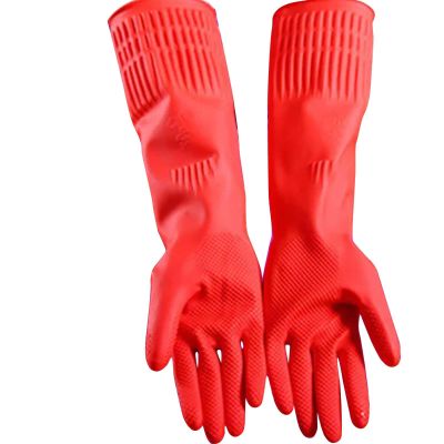 Wzxhew # 2 Pairs Reusable Household Gloves Rubber Dishwashing Gloves Extra Thick Long Sleeves Kitchen Cleaning Working Painting Gardening Pet Care (Red, L)