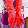 Wzxhew # 2 Pairs Reusable Household Gloves Rubber Dishwashing Gloves Extra Thick Long Sleeves Kitchen Cleaning Working Painting Gardening Pet Care (Red, L) view 2