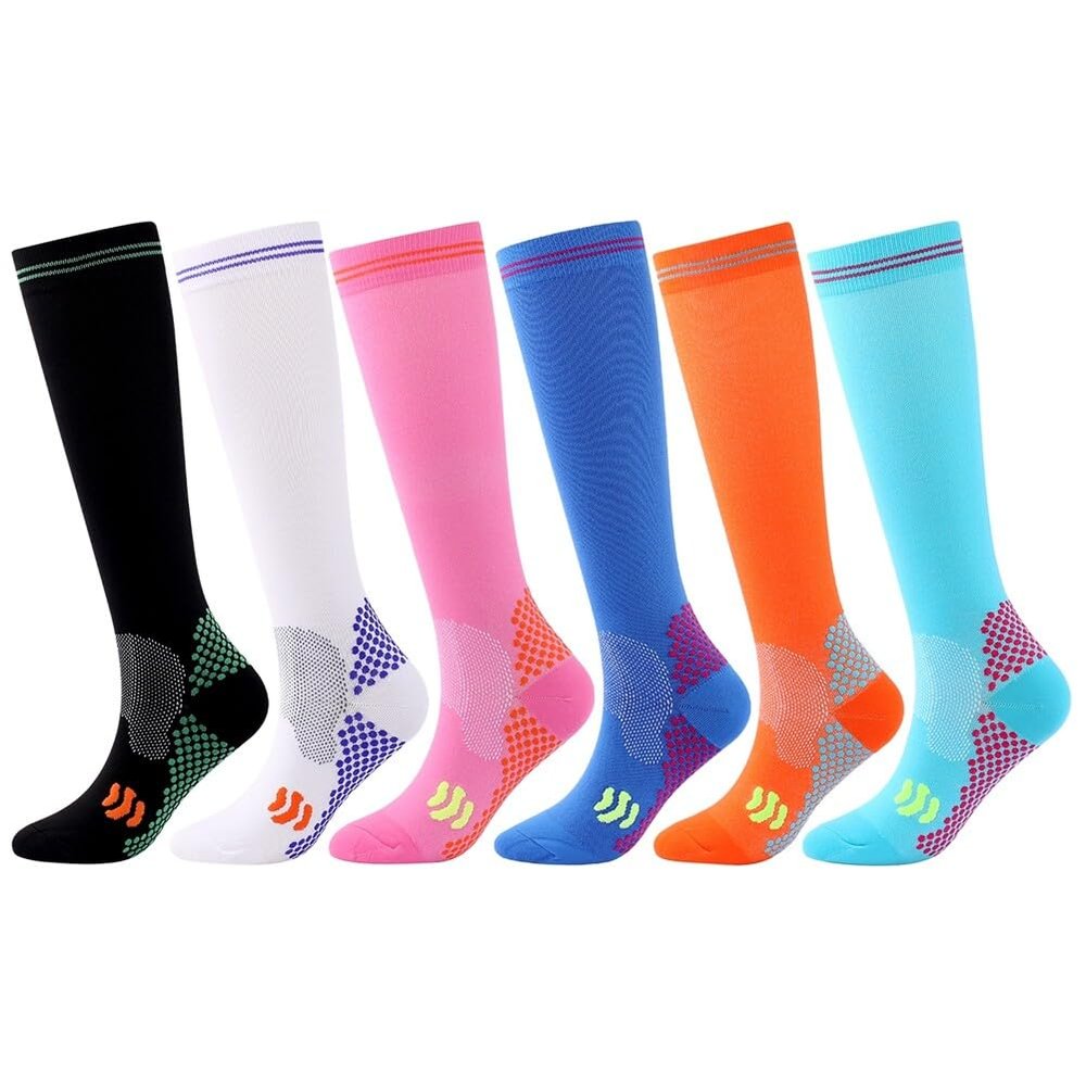 6Pcs Compression Socks for Men and Women, Flight Socks Compression Stockings Knee High Socks for Running, Sport, Medical, Athletic, Airplane Travel, Pregnant Woman