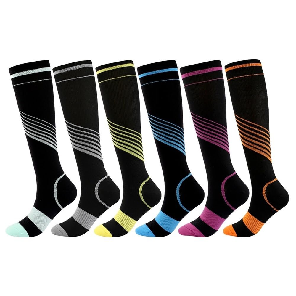 6Pcs Compression Socks for Men and Women, Flight Socks Compression Stockings Knee High Socks for Running, Sport, Medical, Athletic, Airplane Travel, Pregnant Woman