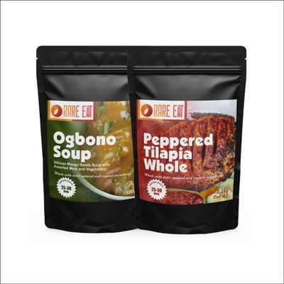 African Mango Seeds Soup Ogbono with Meat + Peppered Tiliapia Fish| Serves 4