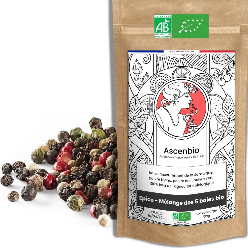Ascenbio - Spice - Mix of 5 Organic Berries - 100g - Prepared and packaged in France - Biodegradable Packaging