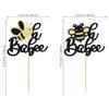 24Pcs Bumble Bee Cupcake Toppers Glitter Oh Babee Cupcake Picks Decorations for Bee Theme Baby Shower Kids Birthday Party Decorations Supplies Black view 2