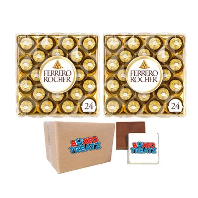Ferrero Rocher Boxed Chocolates - 24 Pieces x 2-600g - Whole Hazelnut In Milk Chocolate - Ideal for Thank You Gifts, Boxed Treatz