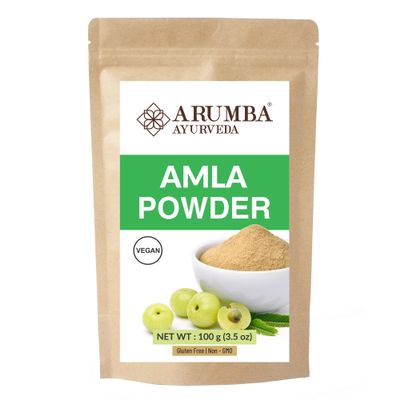 Arumba Ayurveda Amla Powder (Phyllanthus emblica), Indian Gooseberry Powder, Rich in Vitamin C, Vegan, Non-GMO, For Hair and Face Mask, Smoothie Drinks 100 grams