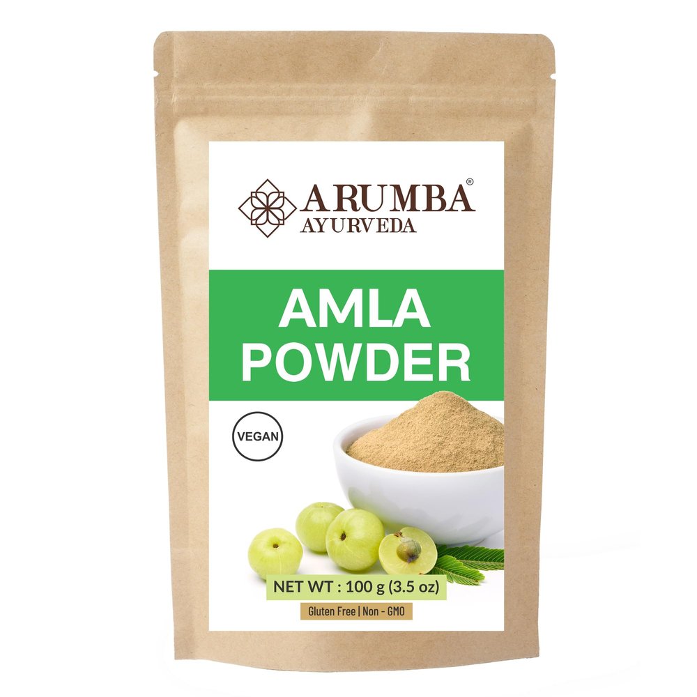Arumba Ayurveda Amla Powder (Phyllanthus emblica), Indian Gooseberry Powder, Rich in Vitamin C, Vegan, Non-GMO, For Hair and Face Mask, Smoothie Drinks 100 grams