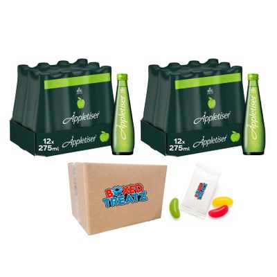 Appletiser Glass Bottle 24x 275ml Gently Sparkling 100% Apple Juice Enhance Every Meal with Appletiser- No Added Preservatives Boxed Treatz
