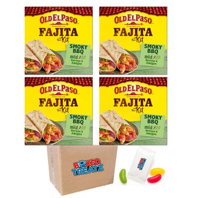 Old El Paso Smoky BBQ Fajita Dinner Kit - Pack Of 4 x 500g - Includes 8 Soft Flour Tortillas, Tomato Topping Salsa, BBQ Fajitas Seasoning Mix Boxed Treatz