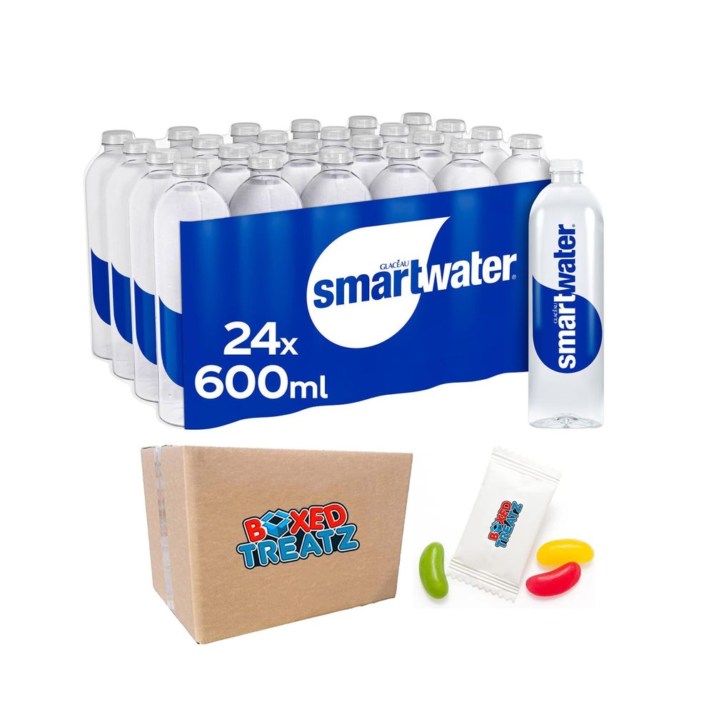 Glaceau Smartwater Multipack - Still Vapour Distilled Spring Water - Pack Of 24 x 600ml - Balanced Electrolytes For Energy And Wellness - Perfect For Hydration Boxed Treatz
