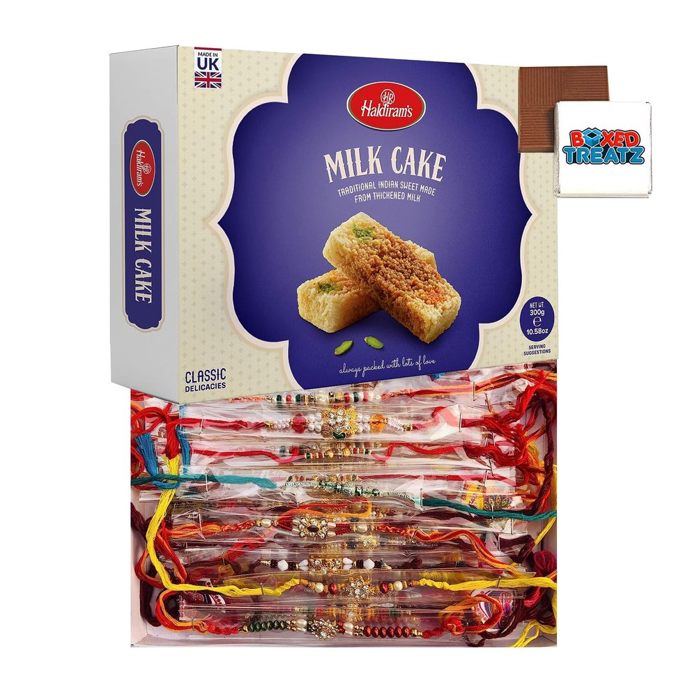Rakhi Bundle, Haldiram's Sweet Box - Milk Cake 300g, 1Pc Rakhi For Raksha Bandhan, A Festival For Brothers & Sisters Bond, Boxed Treatz