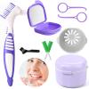 Denture Box Set, Retainer Case Denture Bath Cleaning kit, Denture Box with Mirror, with 2 Aligner Removal Tool, Chewies and Denture Brush for Braces Or Dentures Cleaning Storage for Travel view 1